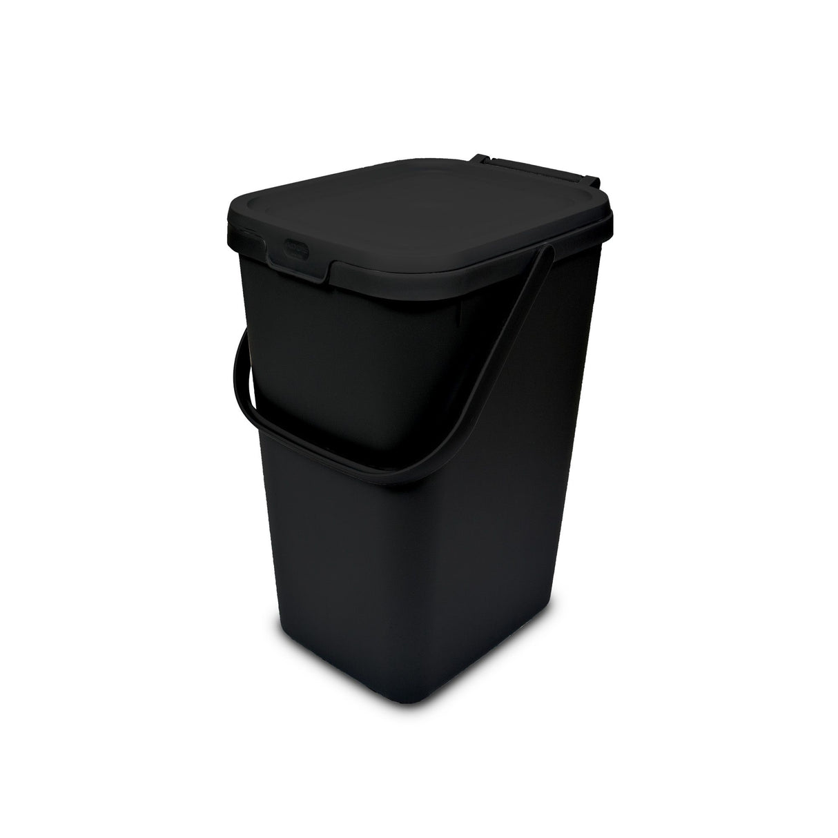 A black utility caddy with a lid and a handle, suitable for cleaning or storage purposes.