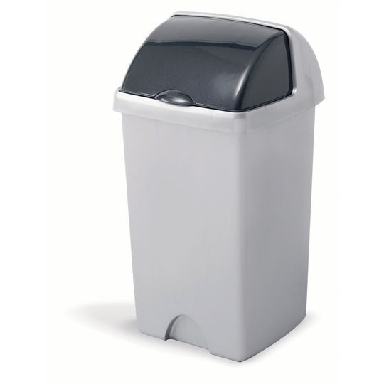 A grey plastic 25L roll top bin with a closed lid.