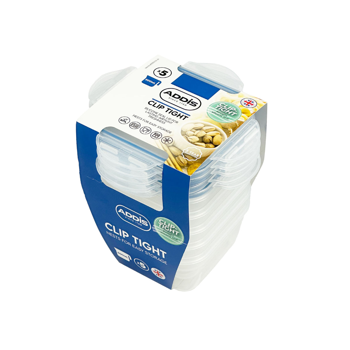 Clip Tight - 800ml Square 5 Pack