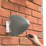 15m grey retractable line on a wall with a handle pulling the hook away from the main body