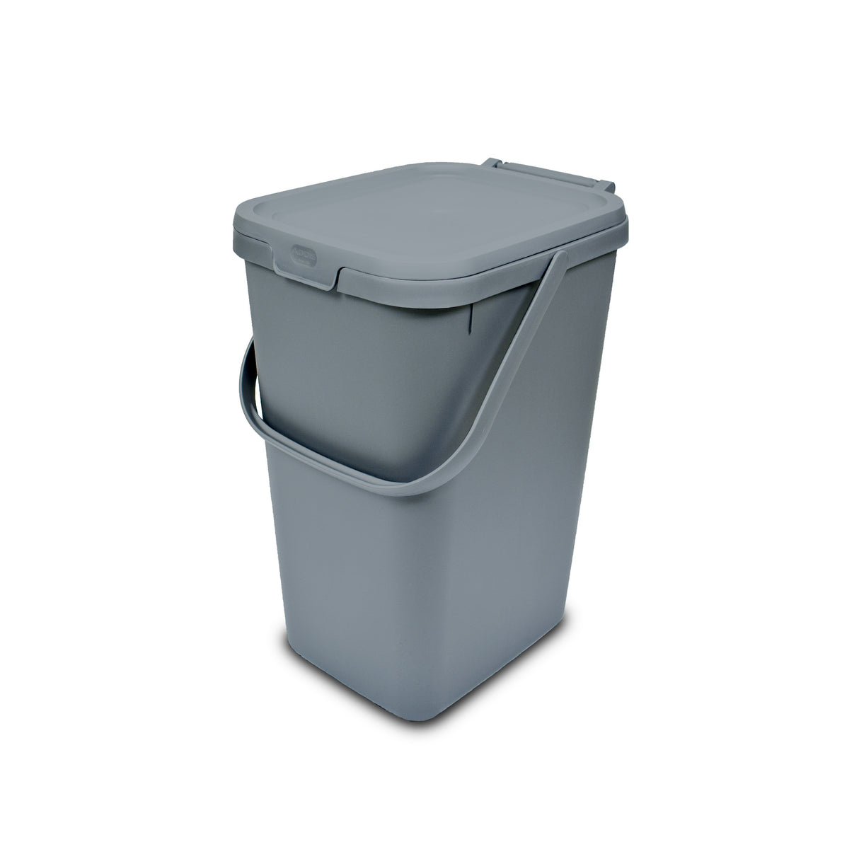 A grey utility caddy with a lid and a handle, suitable for cleaning or storage purposes.