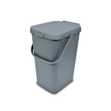 A grey utility caddy with a lid and a handle, suitable for cleaning or storage purposes.