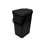 A black utility caddy with a lid and a handle, suitable for cleaning or storage purposes.