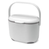 A white and grey 2.5L Compost Caddy with a handle on top.