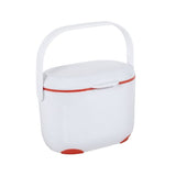 White compost caddy/storage container with a handle and orange accents.