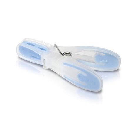 A single large white plastic clothes peg with a blue grip