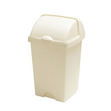 A cream plastic 25L roll top bin with a closed lid.