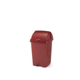 A red plastic 25L roll top bin with a closed lid.