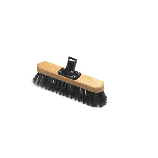 A 275mm stiff broom head with black bristles and a wooden body, designed to attach to a small broom handle.