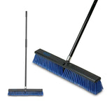 Full length and close-up of the broom head with blue bristles and black handle against a white background