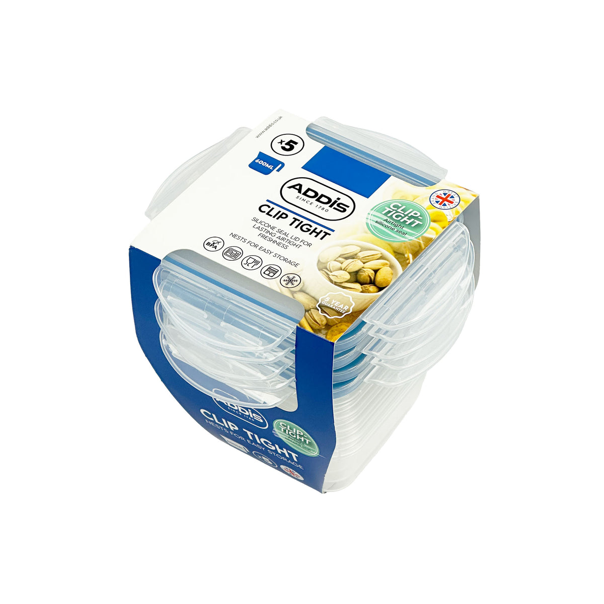 Clip Tight - 600ml Square 5 Pack – 520262 – Addis Housewares