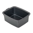 A large rectangular black plastic washing up bowl
