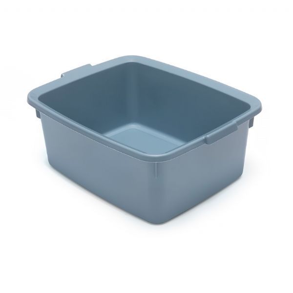 A large rectangular pale blue plastic washing up bowl