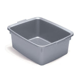 A large rectangular grey plastic washing up bowl