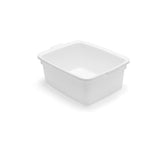 A large rectangular white plastic washing up bowl