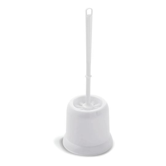 Addis White Plastic Wipe Clean Sturdy Stylish Closed Toilet Brush Holder Set 