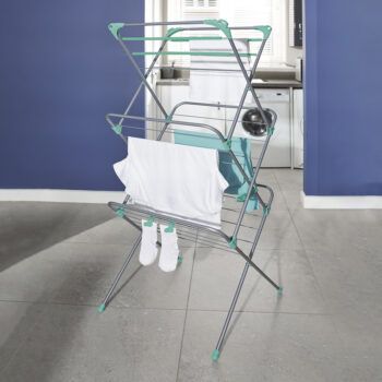 514445 - Deluxe 3 Tier Airer Metallic & Aqua Web