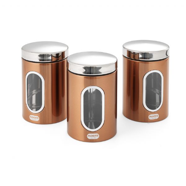 Bread Bin White And Copper Tea And Coffee Canisters Addis Canister