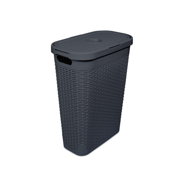 517486_40L Rattan Effect Slim Hamper Charcoal