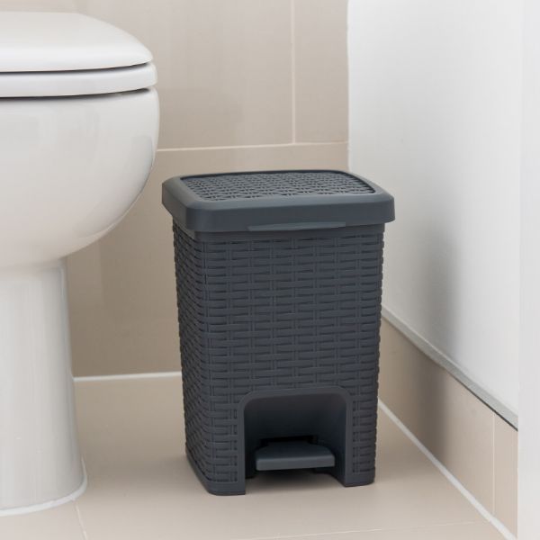 WHITE RATTAN EFFECT PEDAL BIN STUDY BATHROOM AVAILABLE IN 4 SIZES KITCHEN 