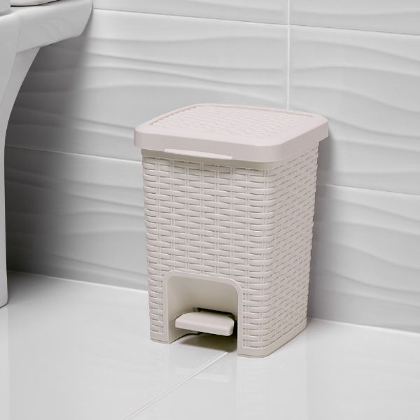 RATTAN EFFECT PEDAL BIN AVAILABLE IN 4 SIZES 2 COLOURS KITCHEN BATHROOM STUDY 